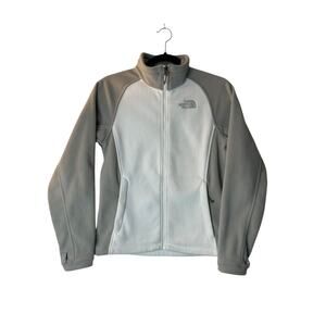The North Face Womens Small Two Tone White Grey Fleece Mockneck Full Zip Sweater